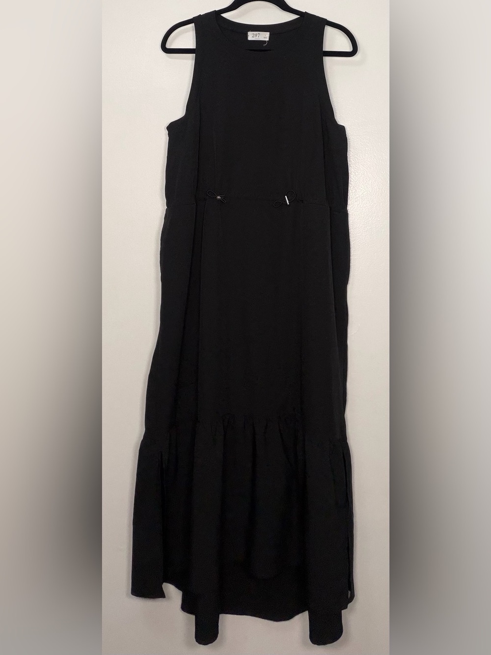 Maurices Black Sleeveless Tiered Maxi Dress with Waist Tie